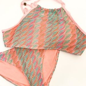 Primark Halter Top Coral & Blue Bikini Set Size 8